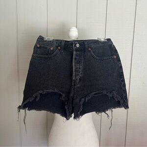 Abercrombie & Fitch Distressed Black Denim High Rise Shorts